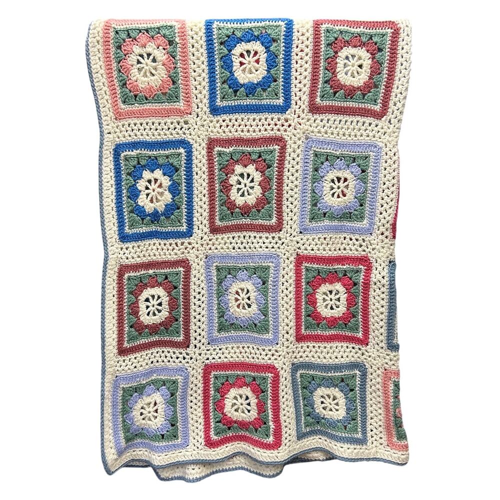 Handmade Crochet Knit Afghan Multicolor Throw 49x72‎